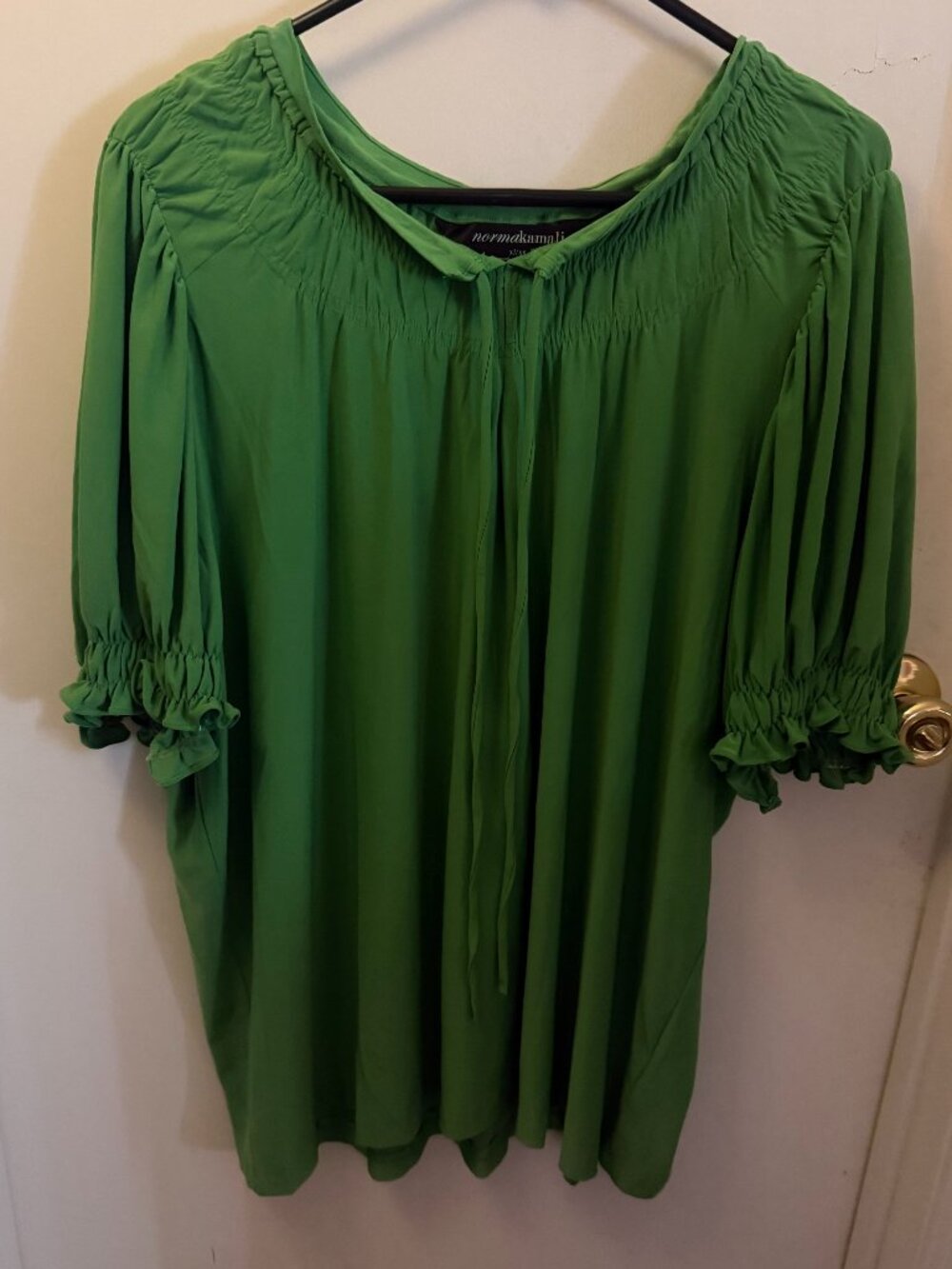 Norma Kamali Kelly Green Peasant Blouse W 1X